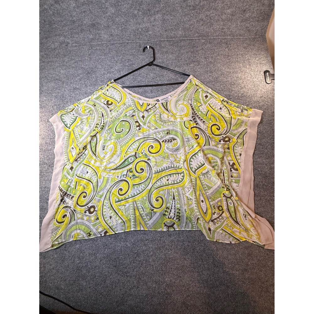 Jennifer Lopez Paisley Poncho Blouse Green Yellow Batwing Top Womens 1X